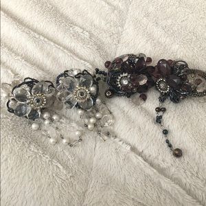 Hand Beaded Floral Dinner Napkin Rings Black & Wht